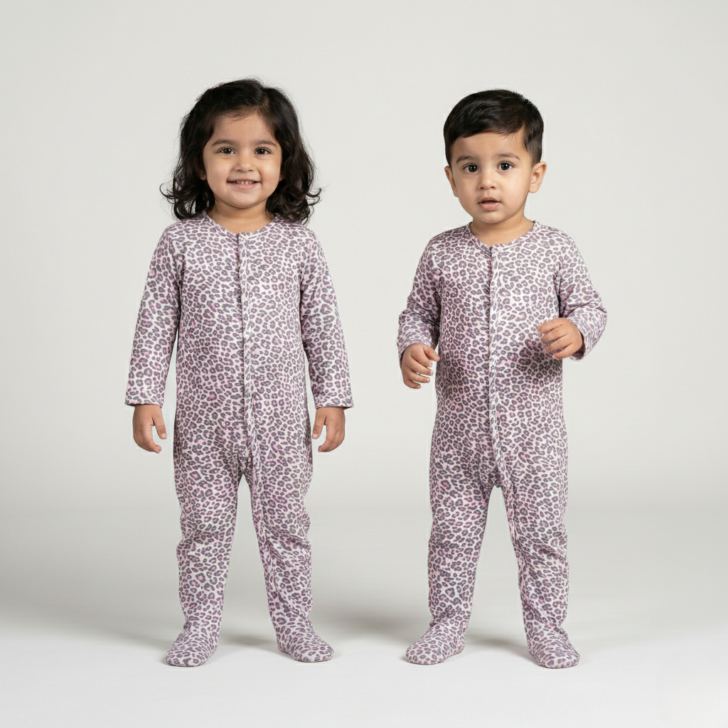 PINK CHEETAH PRINT COTTON JERSY FABRIC FULL BODY FULL SLEEVES ROMPER