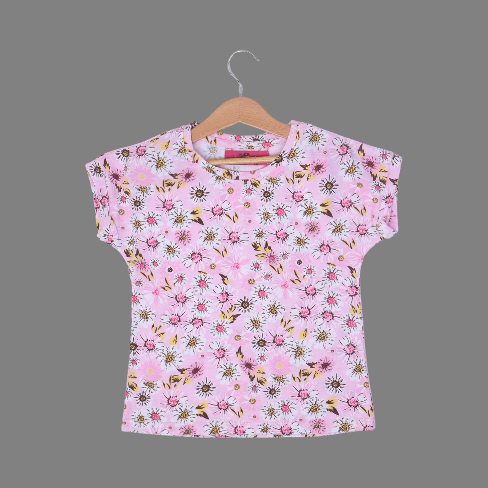BABY PINK BIG FLOWERS PRINTED T-SHIRT TOP FOR GIRLS Secondary image