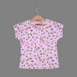 BABY PINK BIG FLOWERS PRINTED T-SHIRT TOP FOR GIRLS