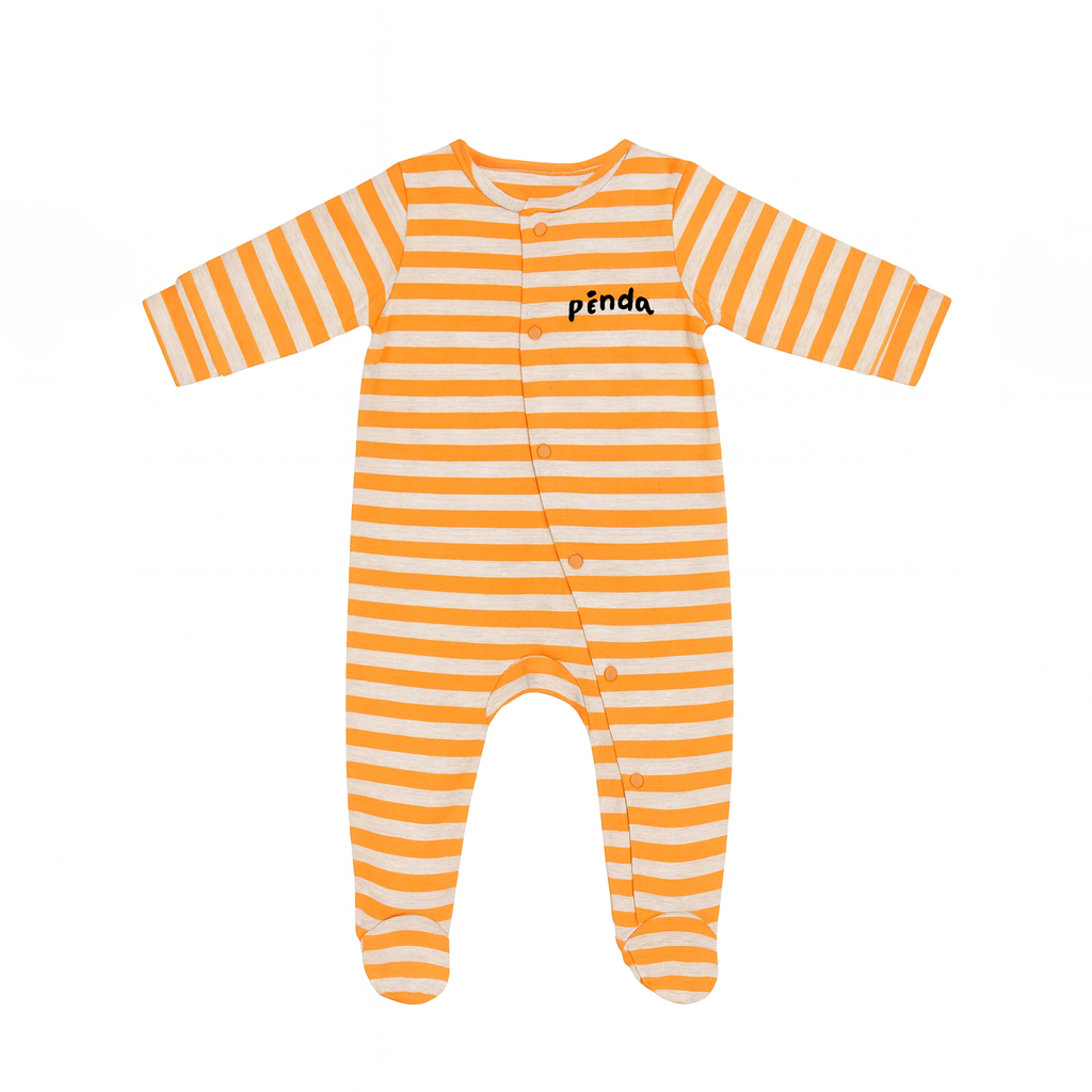 Grey With Orange Panda Stripes Romper For Winters Secondary image