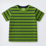 Load image into Gallery viewer, GREEN WITH BLUE STRIPES HALF SLEEVES T-SHIRT FOR BOYS
