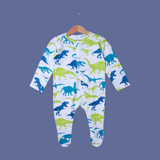WHITE DINOSAURUS PRINT FULL BODY FULL SLEEVES ROMPERS