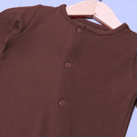 Load image into Gallery viewer, BROWN PLAIN RIBBED FABRIC POWER STRETCH FULL BODY FULL SLEEVES ROMPER
