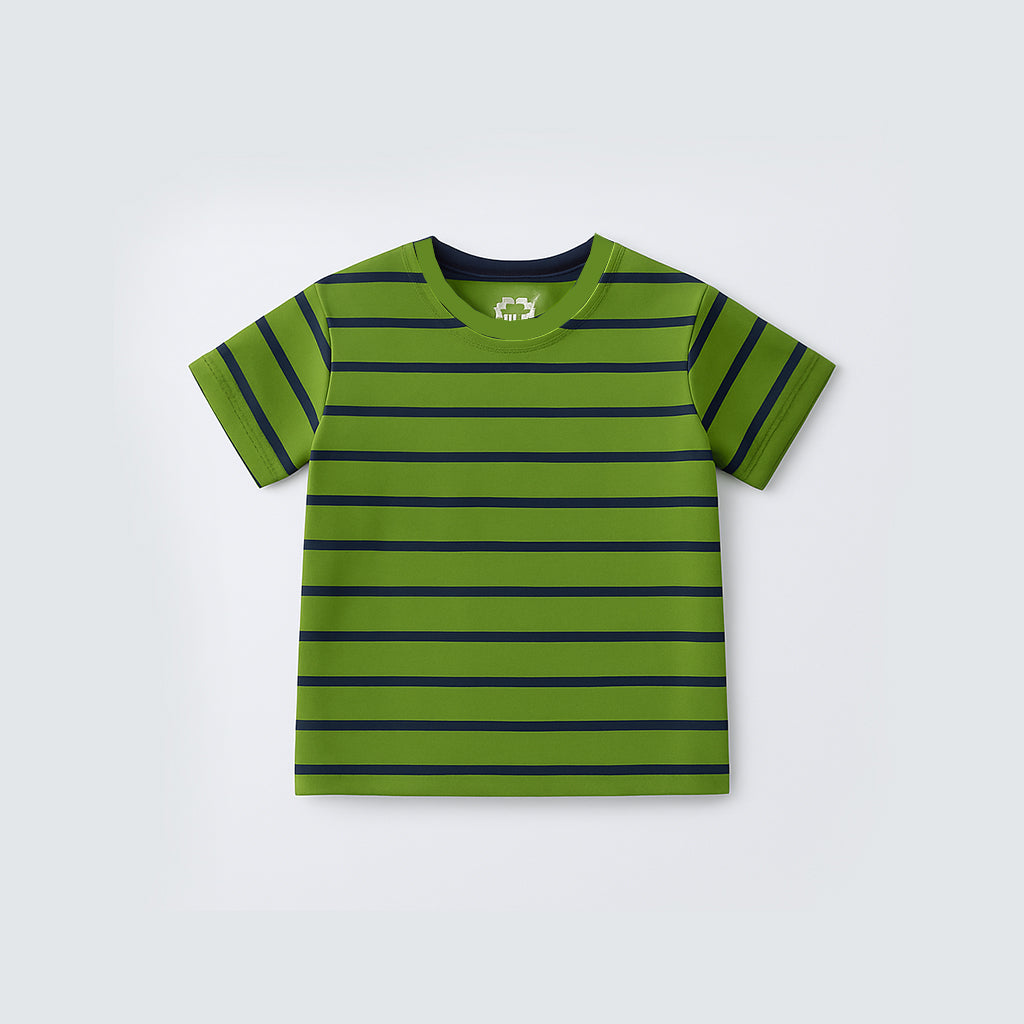 GREEN WITH BLUE STRIPES HALF SLEEVES T-SHIRT FOR BOYS