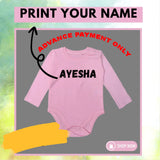 CUSTOMIZE YOUR NAME PRINT ON BABY PINK FULL SLEEVES HALF BODY ROMPER