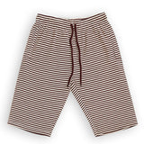 WHITE WITH BROWN SMALL STRIPES 3 QUARTER  SHORTS FOR MENS