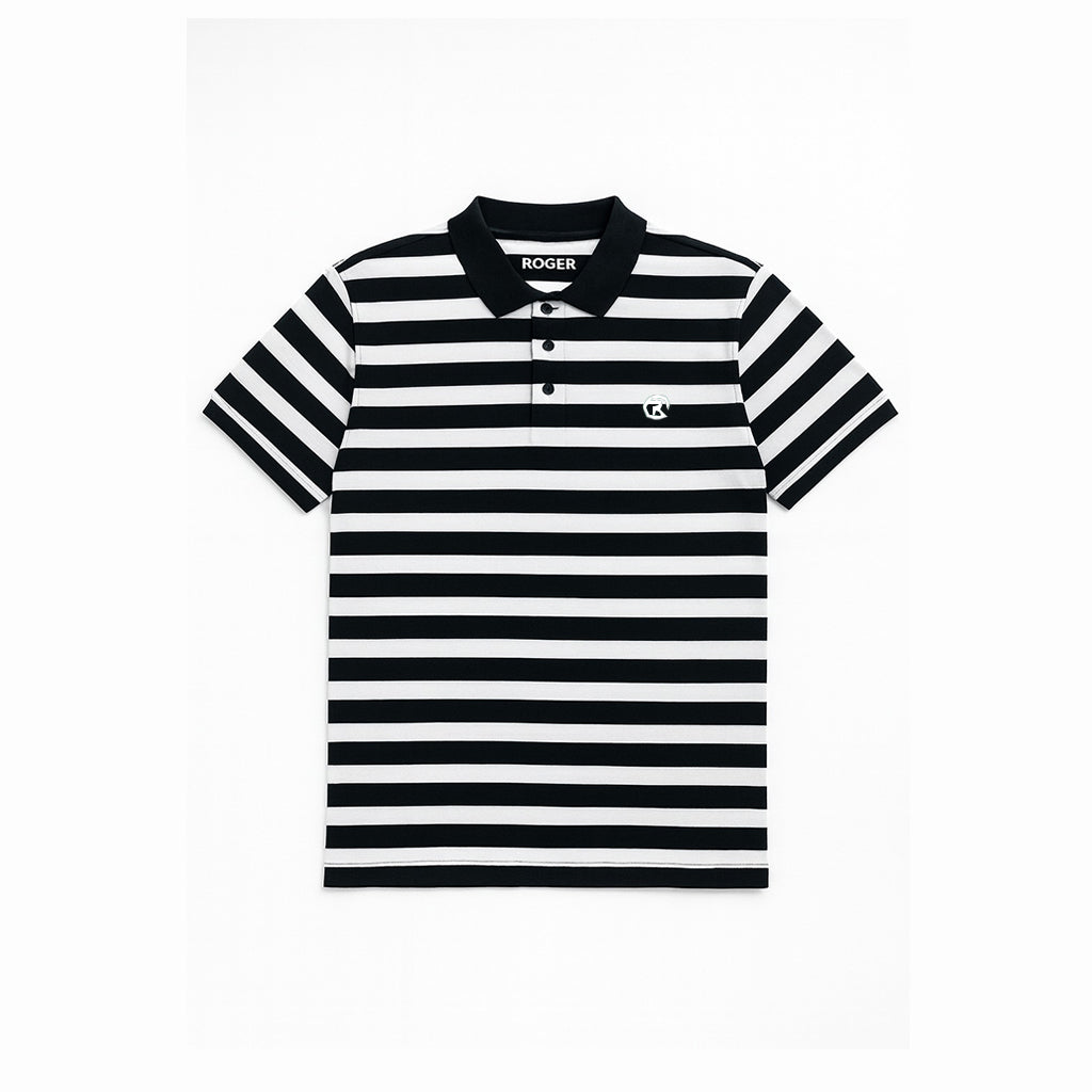 WHITE WITH BLACK BIG STRIPES POLO FOR MEN
