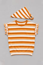White With Orange Stripe Bandana T-shirt Top For Girls