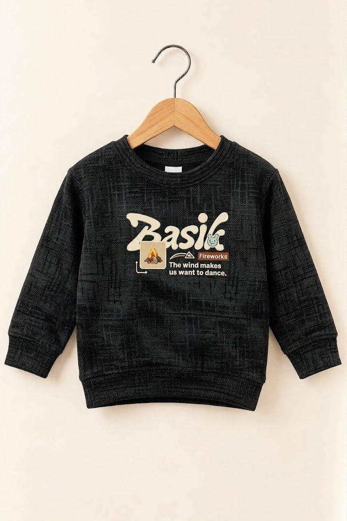 Black Basik Jackard Fleece Fabric Sweatshirt
