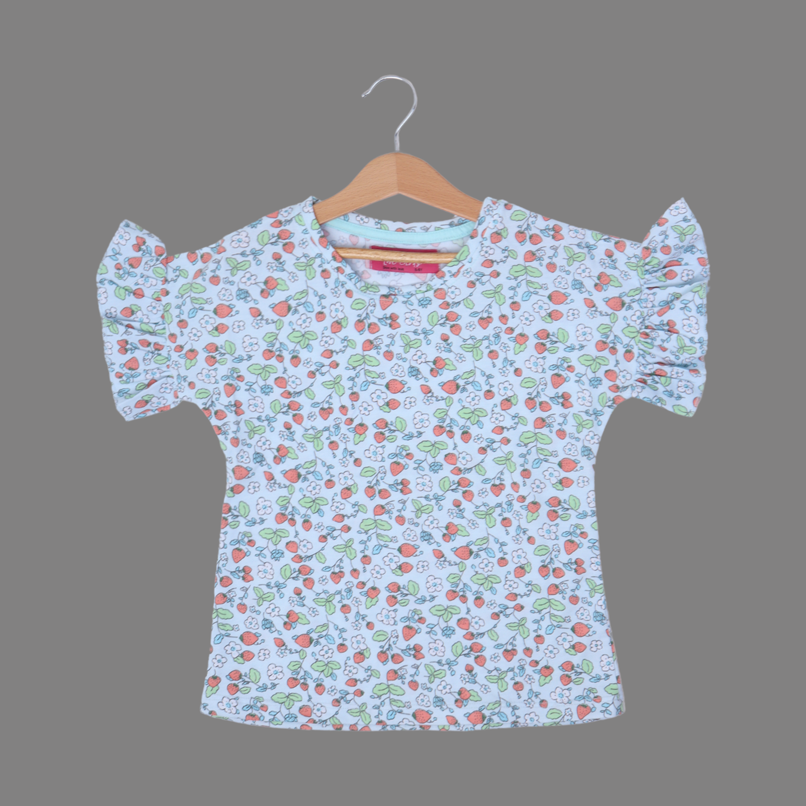 SKY BLUE STRAWBERRY PRINTED T-SHIRT TOP FOR GIRLS Secondary image