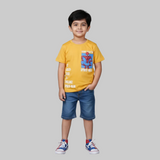 MUSTARD CRIME FIGHTER PRINTED HALF SLEEVES T-SHIRT FOR BOYS