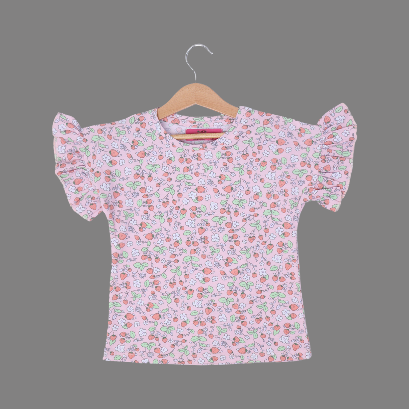 BABY PINK STRAWBERRY PRINTED T-SHIRT TOP FOR GIRLS Secondary image