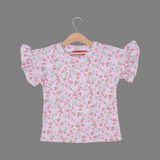 BABY PINK STRAWBERRY PRINTED T-SHIRT TOP FOR GIRLS
