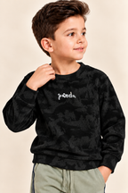 Black Panda Jackard Fleece Fabric Sweatshirt