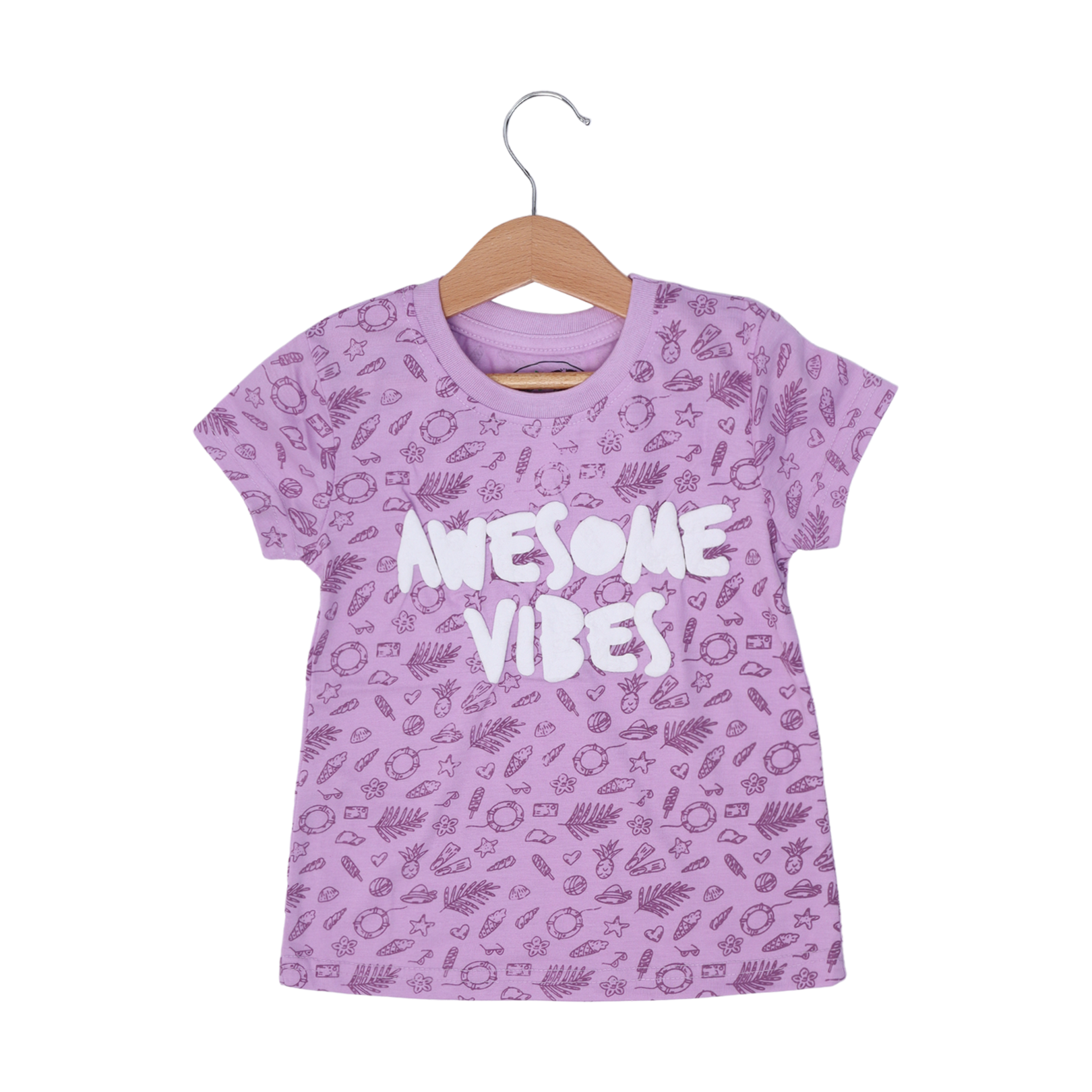 PURPLE AWESOME VIBES PRINTED T-SHIRT TOP FOR GIRLS Secondary image