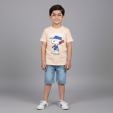 BABY PINK SNOOPY PRINTED HALF SLEEVES T-SHIRT FOR BOYS