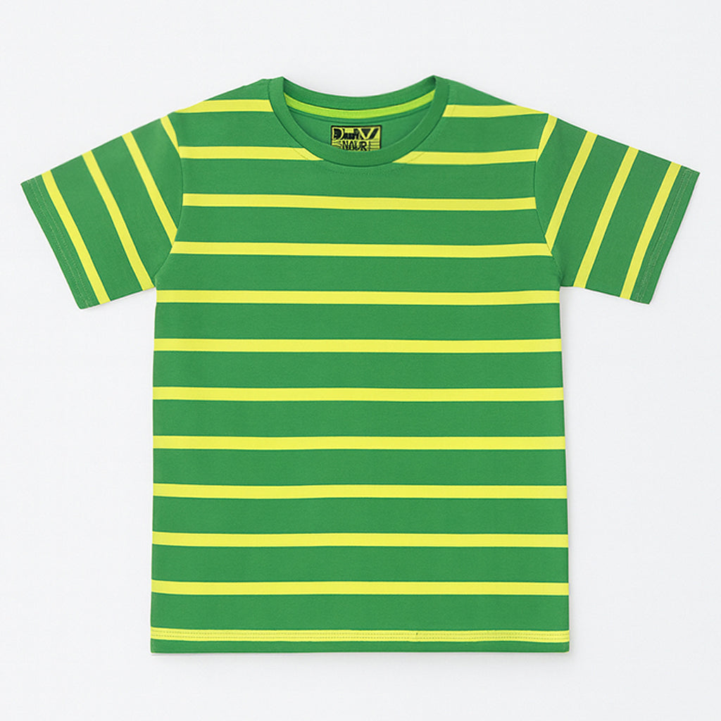 GREEN WITH YELLOW STRIPES HALF SLEEVES T-SHIRT FOR BOYS