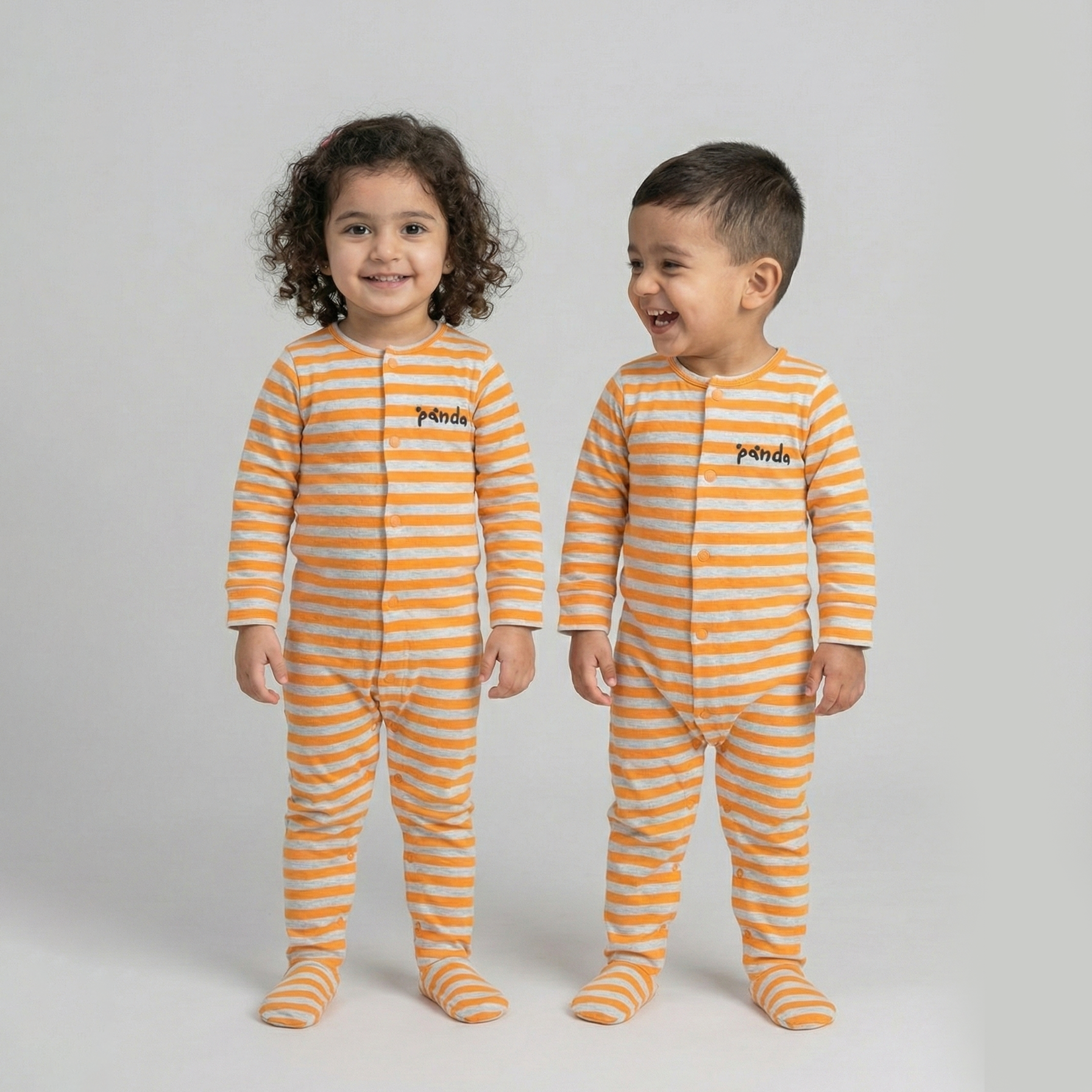 Grey With Orange Panda Stripes Romper For Winters Main image