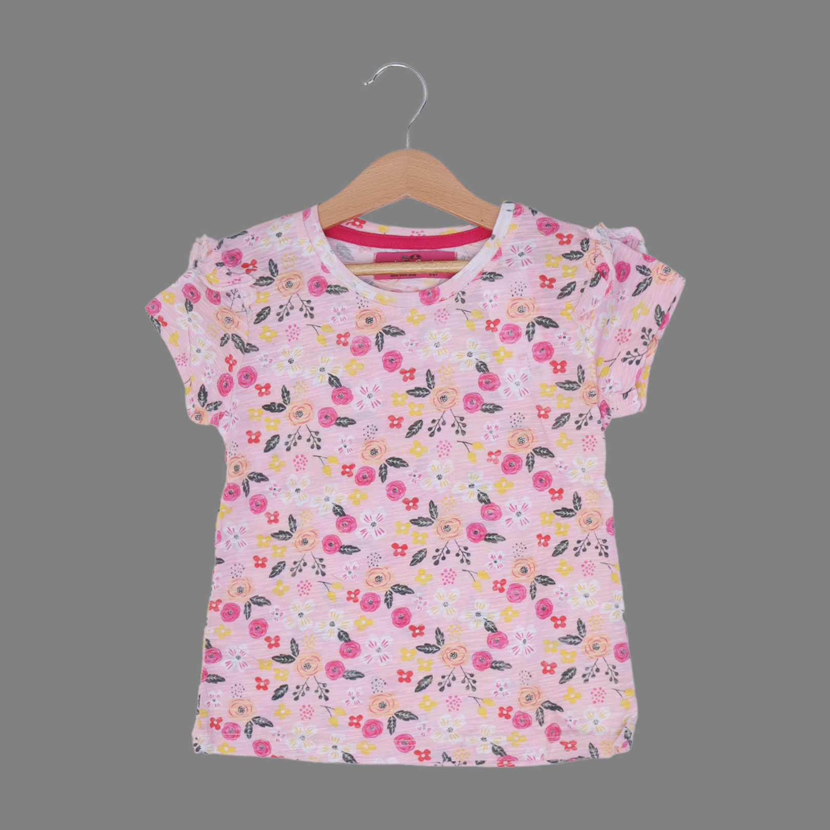 BABY PINK FLOWERS PRINTED T-SHIRT TOP FOR GIRLS Secondary image