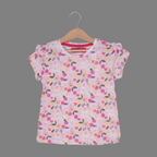 BABY PINK FLOWERS PRINTED T-SHIRT TOP FOR GIRLS