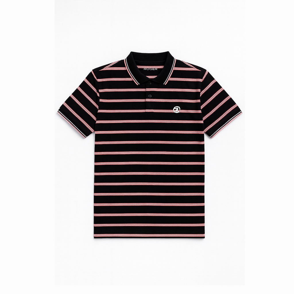 BLACK WITH BROWN & WHITE STRIPES POLO FOR MEN
