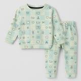 Blue Cherry Print Fleece Fabric Suit For Winters