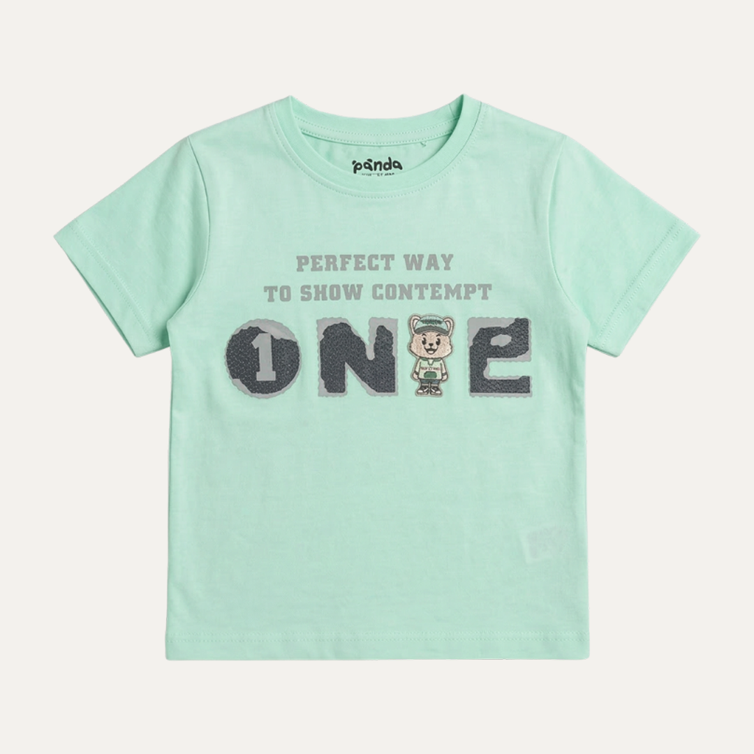Turquoise One Print Half Sleeves T-Shirt For Boys