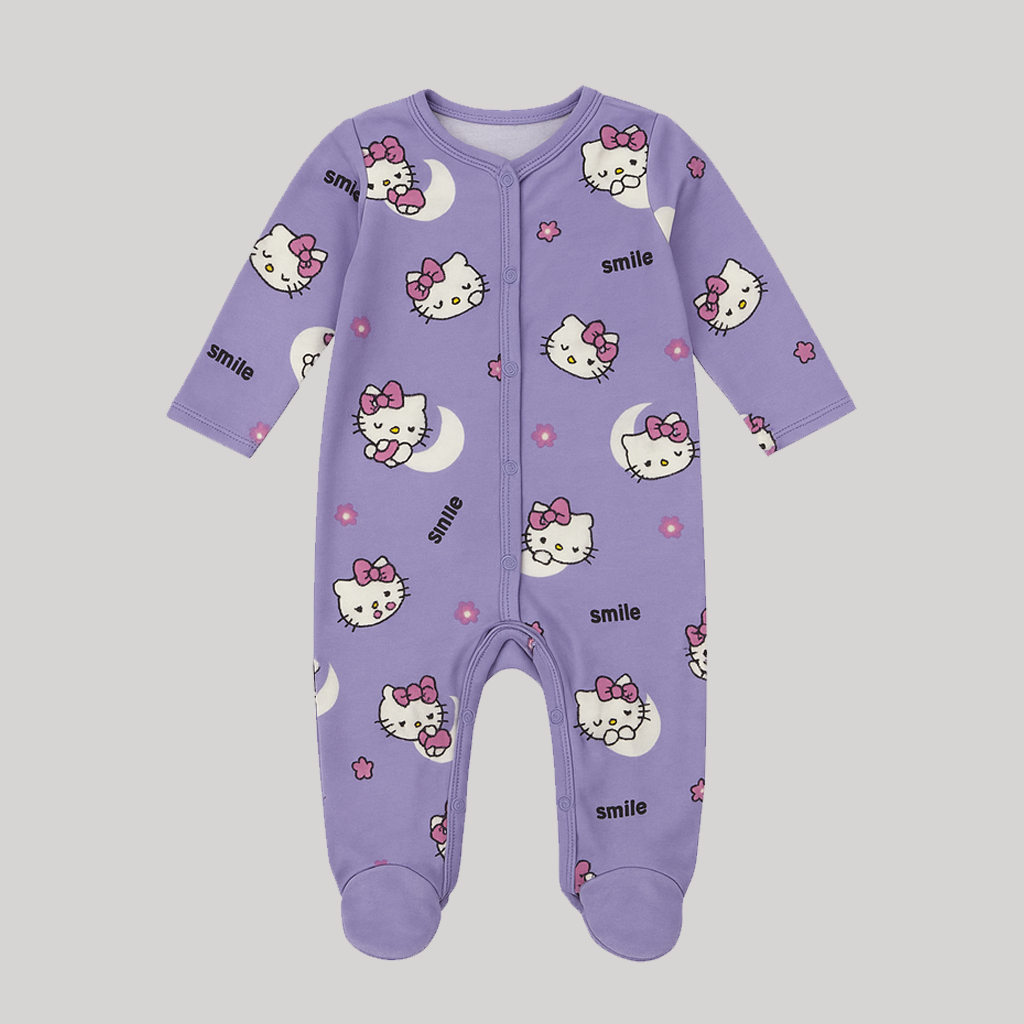 Purple Smile Cat Print Romper For Winters