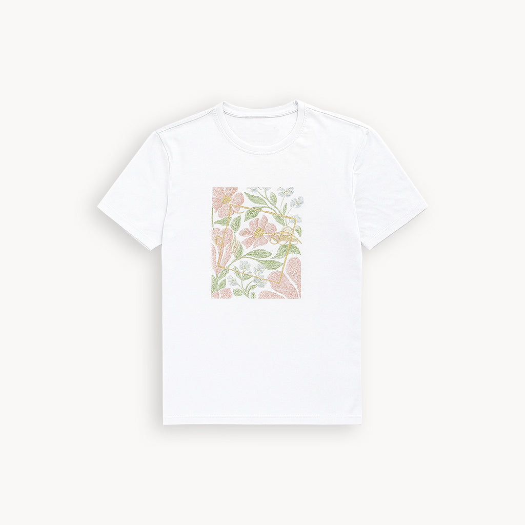 WHITE FLOWERS PRINT T-SHIRT FOR WOMEN