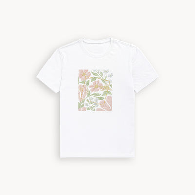 WHITE FLOWERS PRINT T-SHIRT FOR WOMEN