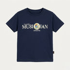 Navy Blue Musician Print Half Sleeves T-Shirt For Boys