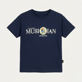 Navy Blue Musician Print Half Sleeves T-Shirt For Boys