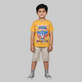 MUSTARD SONIC PRINTED HALF SLEEVES T-SHIRT FOR BOYS