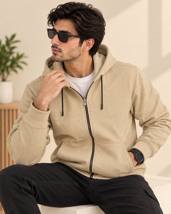 Beige Zipper Hood Jacket