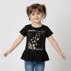 NEW BLACK RISING STAR PRINTED T-SHIRT TOP FOR GIRLS