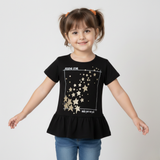 NEW BLACK RISING STAR PRINTED T-SHIRT TOP FOR GIRLS