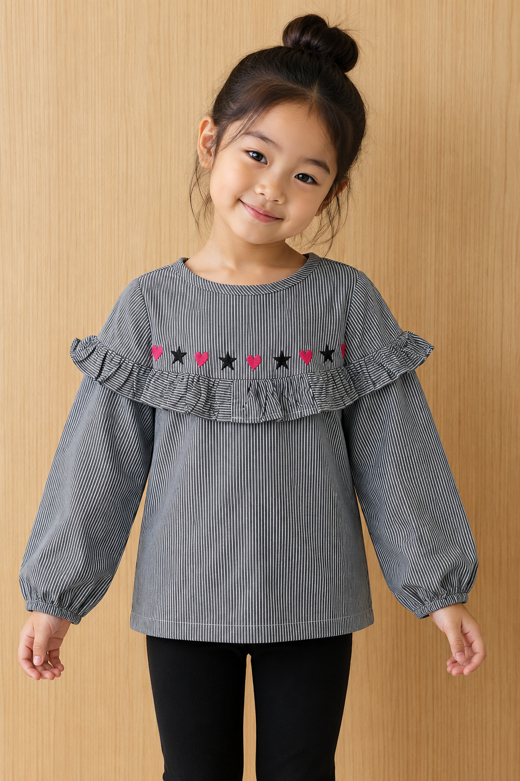 NEW GREY WITH STRIPES HEART & STARS PRINTED TOP FOR GIRLS