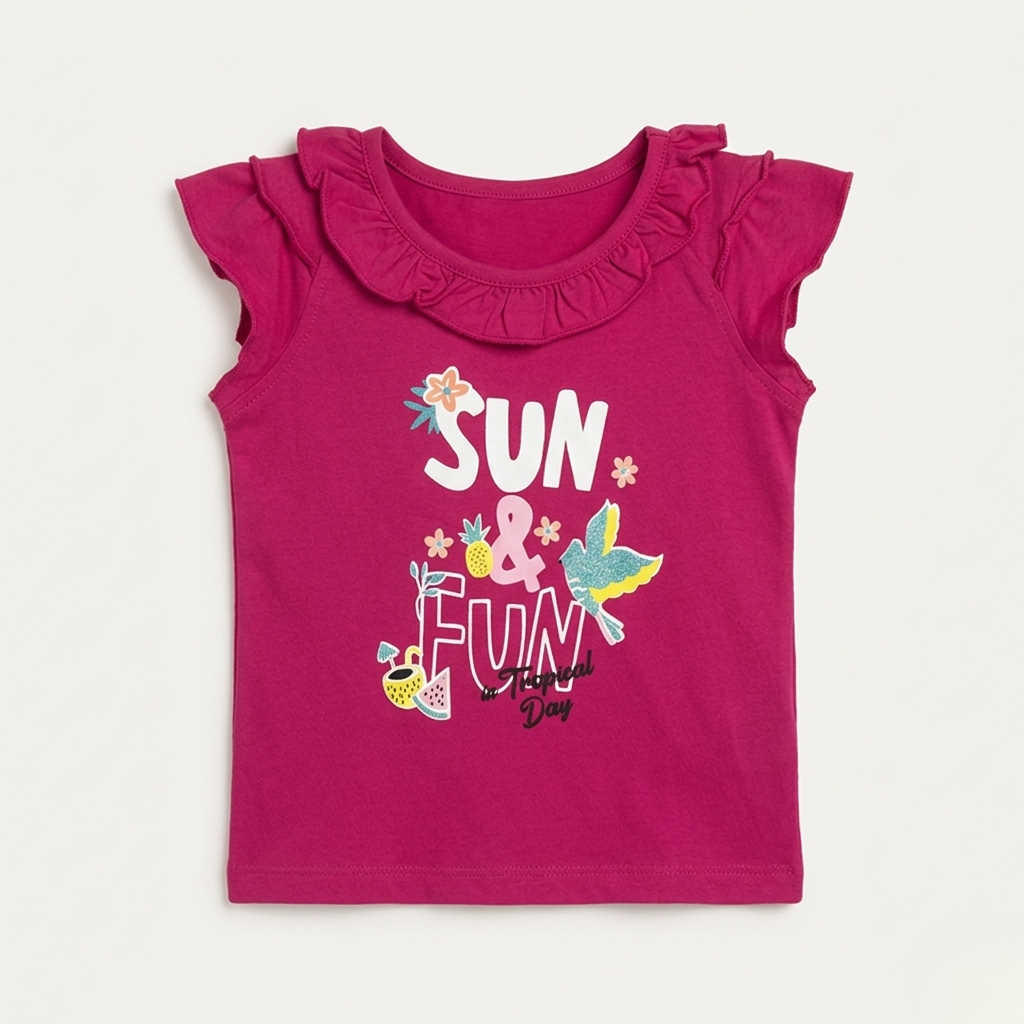Blush Pink Sun & Fun Print T-shirt Top For Girls