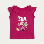 Blush Pink Sun & Fun Print T-shirt Top For Girls