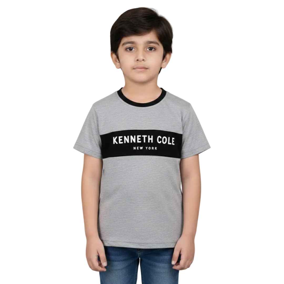NEW GREY WITH BLACK KENNETH COLE PRINTED HALF SLEEVES T-SHIRT