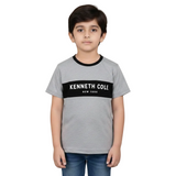 NEW GREY WITH BLACK KENNETH COLE PRINTED HALF SLEEVES T-SHIRT