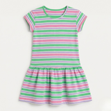 Pink & Green Stripes With Hair Band Frock For Girls