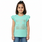SEA GREEN BELIEVE IN YOUR SELFIE PRINTED T-SHIRT FOR GIRLS