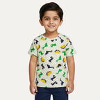 Cream Multi Dino Half Sleeves T-Shirt For Boys