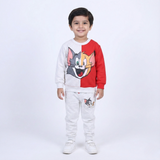GREY & RED "TOM & JERRY FACE" PRINTED TERRY FABRIC WINTER SUIT