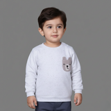 ASH WHITE SPOTS "BEAR FACE POCKET" PRINTED FLEECE FABRIC SWEATSHIRT