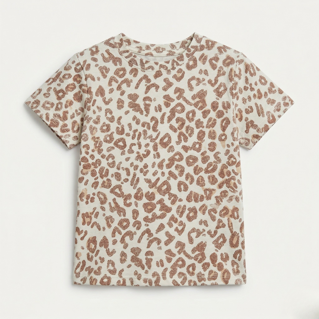 White Leopard With Hearts Print T-shirt Top For Girls