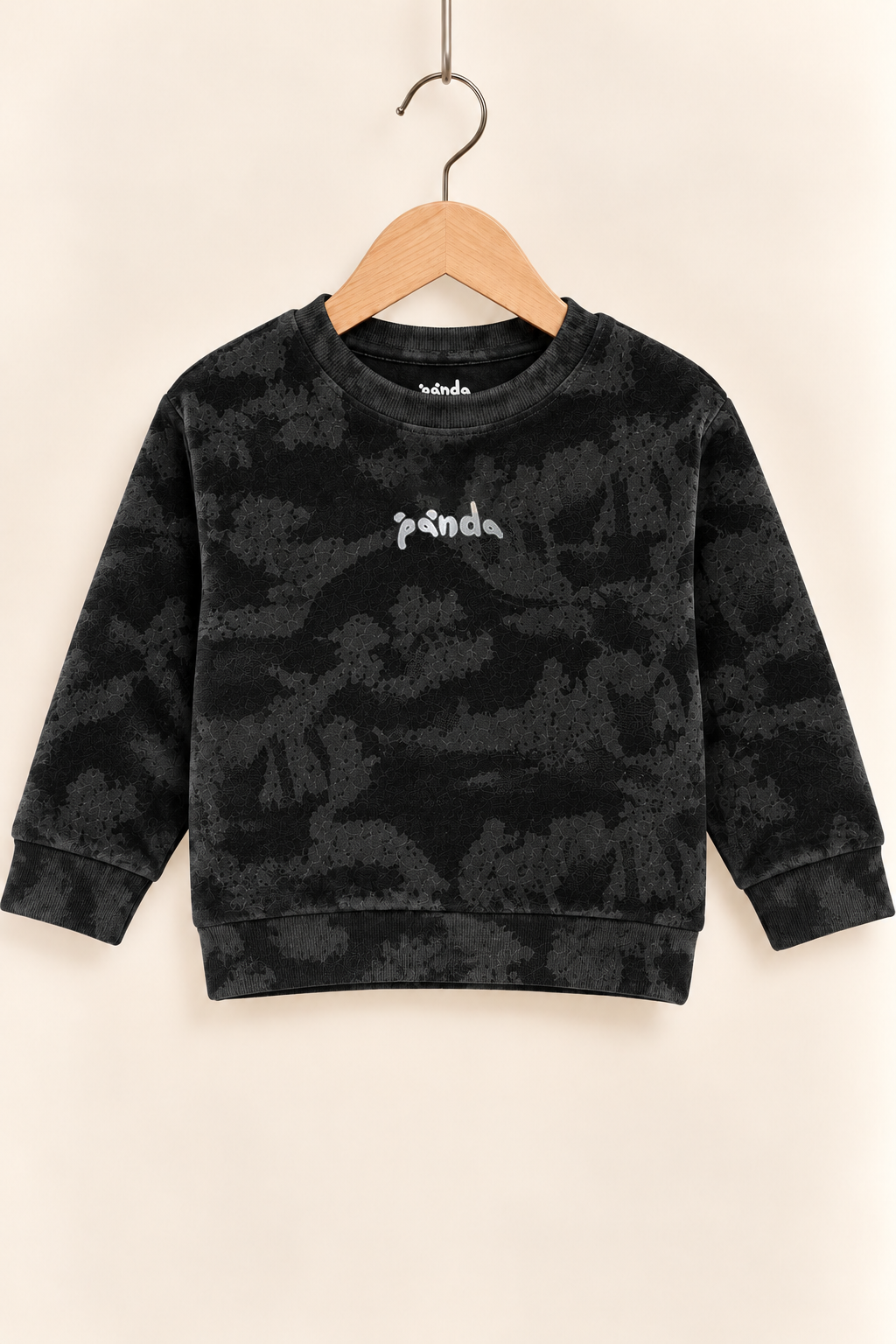 Black Panda Jackard Fleece Fabric Sweatshirt