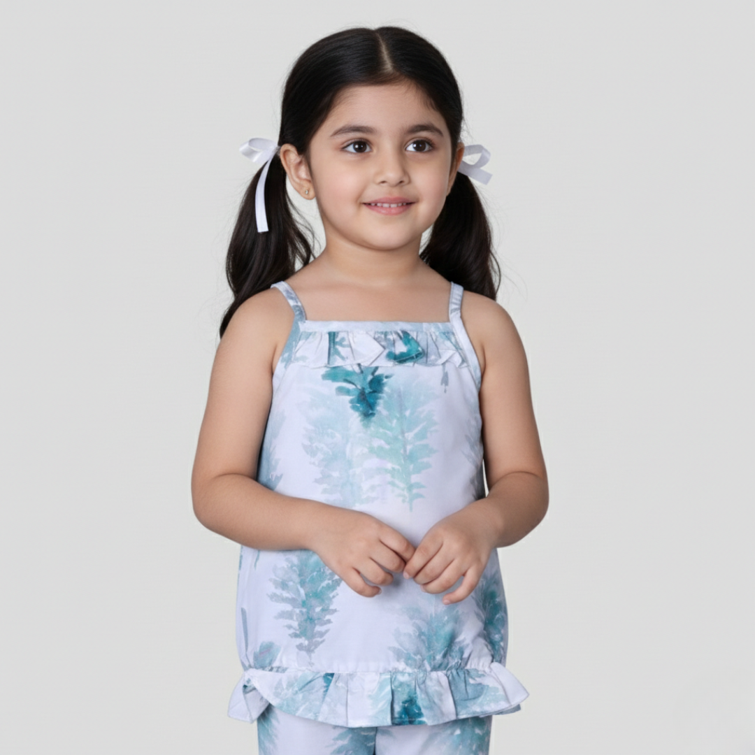 WHITE FRIL BIG TREE PRINTED COTTON FABRIC ROMPER Main image