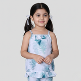 WHITE FRIL BIG TREE PRINTED COTTON FABRIC ROMPER